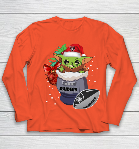 Oakland Raiders Christmas Baby Yoda Star Wars Funny Happy NFL Youth Long Sleeve 4