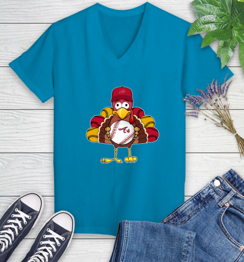 Atlanta Braves Turkey thanksgiving Women's V-Neck T-Shirt 7