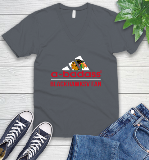 NHL A Badass Chicago Blackhawks Fan Adidas Hockey Sports V-Neck T-Shirt 4
