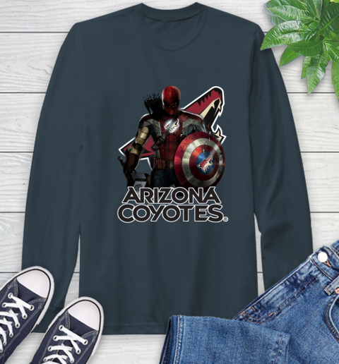 NHL Captain America Thor Spider Man Hawkeye Avengers Endgame Hockey Arizona Coyotes Long Sleeve T-Shirt 8