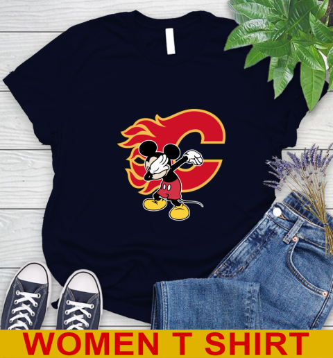 Calgary Flames NHL Hockey Dabbing Mickey Disney Sports Women's T-Shirt 3