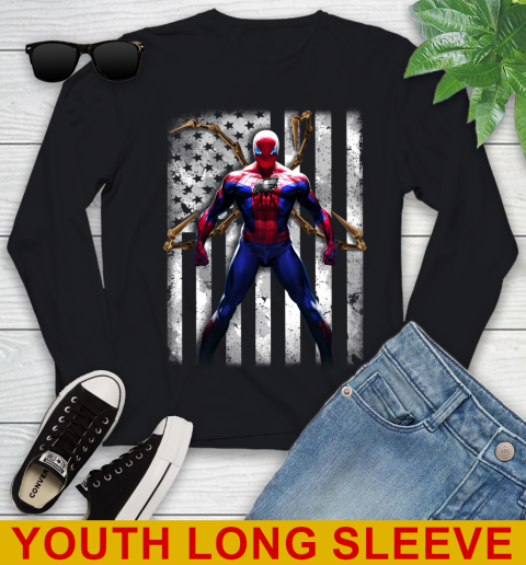 NFL Football Pittsburgh Steelers Spider Man Avengers Marvel American Flag Shirt (2) Youth Long Sleeve