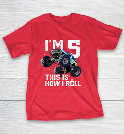 Kids I'm 5 This is How I Roll Monster Truck 5th Birthday Boy Gift 5 Year Old T-Shirt 9