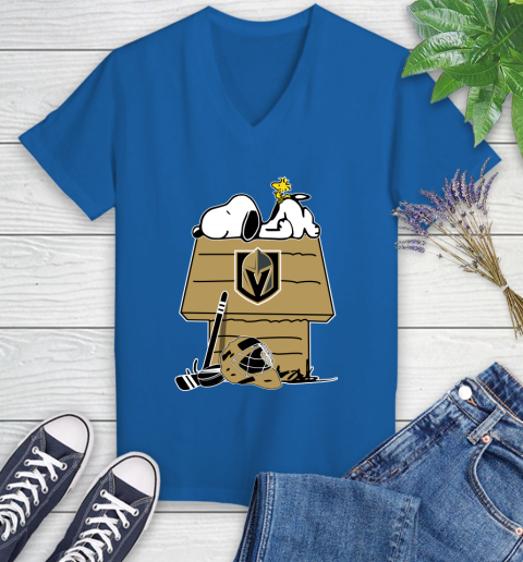 Vegas Golden Knights NHL Hockey Snoopy Woodstock The Peanuts Movie Women's V-Neck T-Shirt 10
