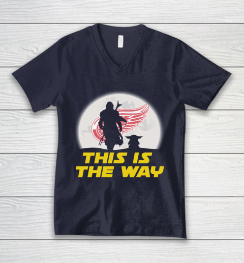 Detroit Red Wings NHL Ice Hockey Star Wars Yoda And Mandalorian This Is The Way V-Neck T-Shirt 2