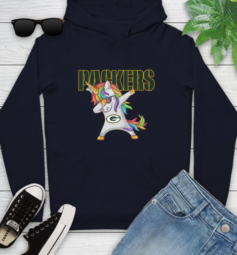 Green Bay Packers NFL Football Funny Unicorn Dabbing Sports Youth Hoodie 4