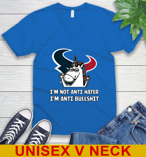 Houston Texans NFL Football Unicorn I'm Not Anti Hater I'm Anti Bullshit V-Neck T-Shirt 6