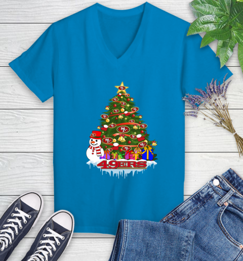 San Francisco 49ers Merry Christmas NFL Football Sports Women's V-Neck T-Shirt 7