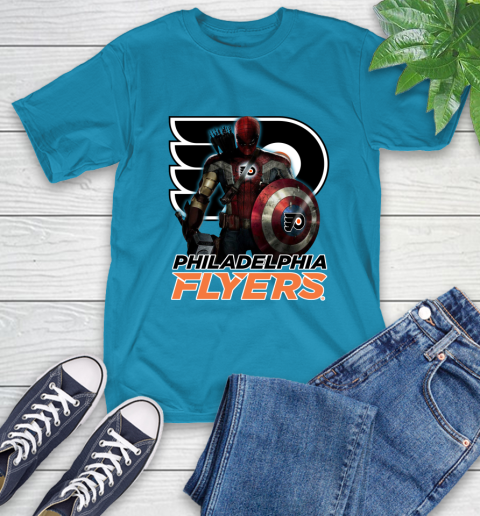 NHL Captain America Thor Spider Man Hawkeye Avengers Endgame Hockey Philadelphia Flyers T-Shirt 8