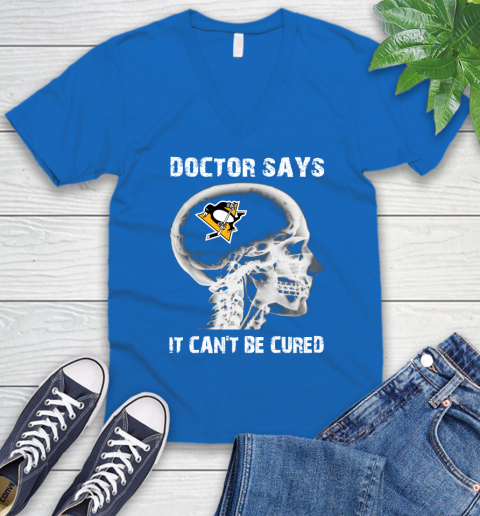 NHL Pittsburgh Penguins Hockey Skull It Can't Be Cured Shirt V-Neck T-Shirt 5