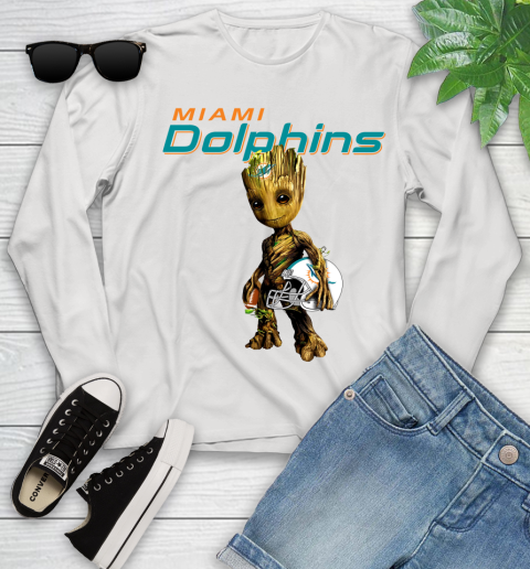 Miami Dolphins NFL Football Groot Marvel Guardians Of The Galaxy Youth Long Sleeve