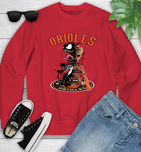 MLB Baltimore Orioles Baseball Venom Groot Guardians Of The Galaxy Youth Sweatshirt 9