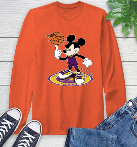 NBA Basketball Los Angeles Lakers Cheerful Mickey Disney Shirt Long Sleeve T-Shirt 5