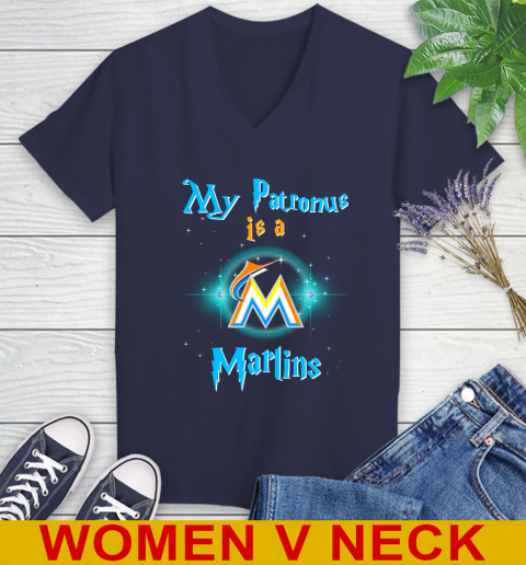 MLB Baseball Harry Potter My Patronus Is A Miami Marlins Women's V-Neck T-Shirt 12