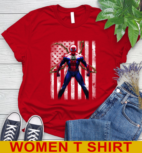 NBA Basketball Milwaukee Bucks Spider Man Avengers Marvel American Flag Shirt Women's T-Shirt - Image 12