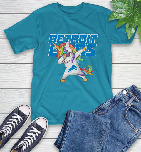 Detroit Lions NFL Football Funny Unicorn Dabbing Sports T-Shirt 20