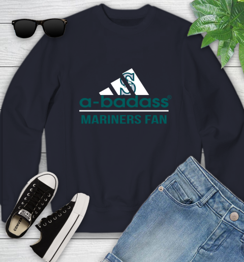MLB A Badass Seattle Mariners Fan Adidas Baseball Sports Youth Sweatshirt - Image 3