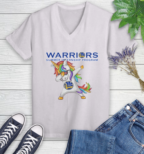 Golden State Warriors NBA Basketball Funny Unicorn Dabbing Sports Women's V-Neck T-Shirt