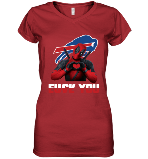 NFL Buffalo Bills Deadpool Love You Fuck You Football Sports LmpF043m9D5 women v neck t shirt 39 95 151514 front red