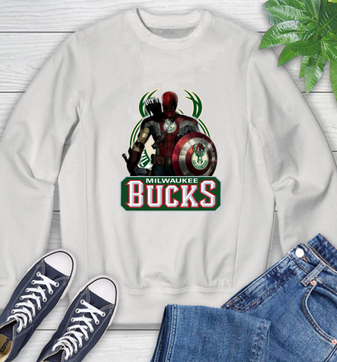 Milwaukee Bucks NBA Basketball Captain America Thor Spider Man Hawkeye Avengers Sweatshirt