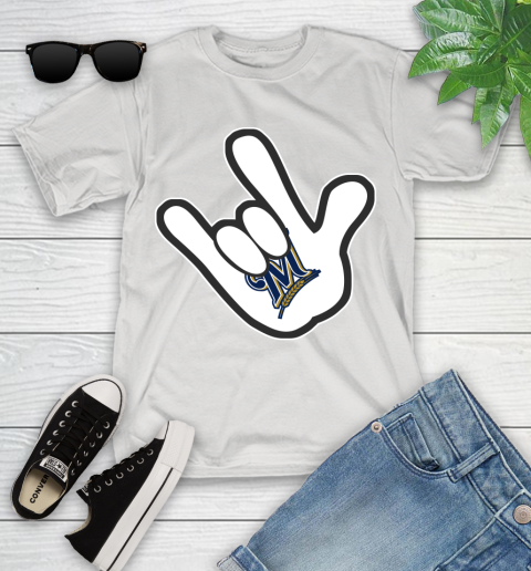 Milwaukee Brewers MLB Baseball Mickey Rock Hand Disney Youth T-Shirt
