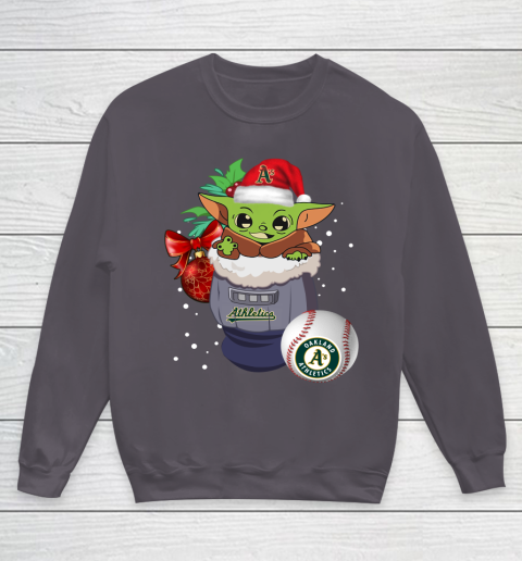 Oakland Athletics Christmas Baby Yoda Star Wars Funny Happy MLB Youth Sweatshirt 6