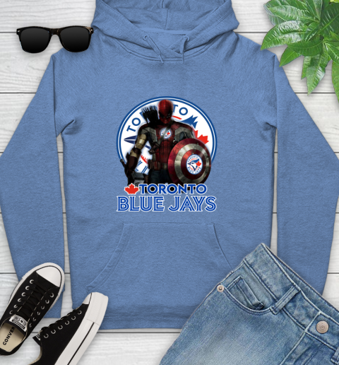 MLB Captain America Thor Spider Man Hawkeye Avengers Endgame Baseball Toronto Blue Jays Youth Hoodie 12