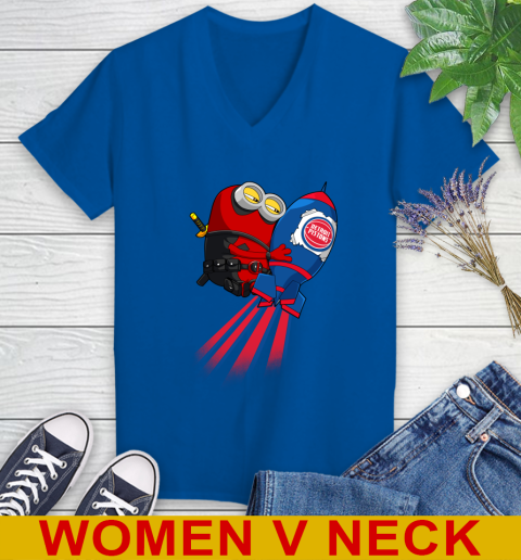 NBA Basketball Detroit Pistons Deadpool Minion Marvel Shirt Women's V-Neck T-Shirt 9