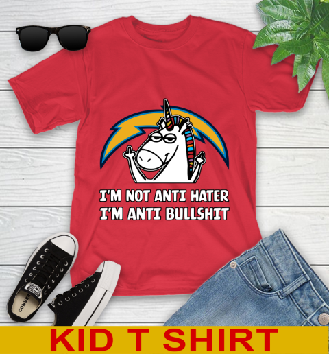 Los Angeles Chargers NFL Football Unicorn I'm Not Anti Hater I'm Anti Bullshit Youth T-Shirt 10