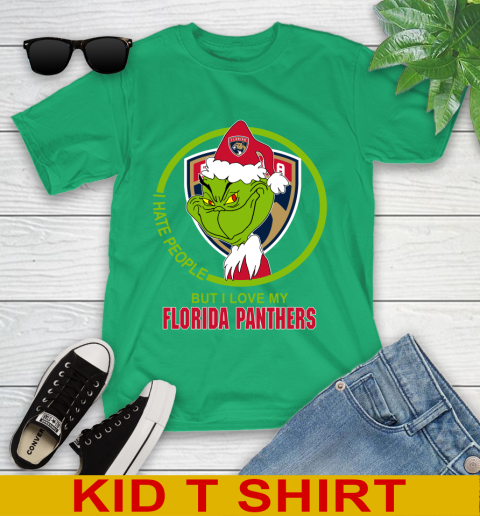 Florida Panthers NHL Christmas Grinch I Hate People But I Love My Favorite Hockey Team Youth T-Shirt 6