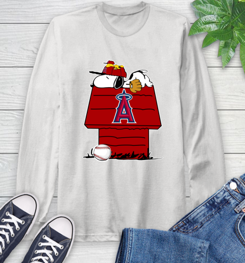 MLB Los Angeles Angels Snoopy Woodstock The Peanuts Movie Baseball T Shirt Long Sleeve T-Shirt
