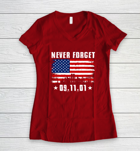 Never Forget September 11 2001 Memorial Day American Flag Women's V-Neck T-Shirt 6