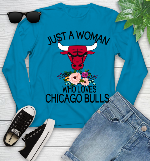 NBA Just A Woman Who Loves Chicago Bulls Basketball Sports Youth Long Sleeve 5