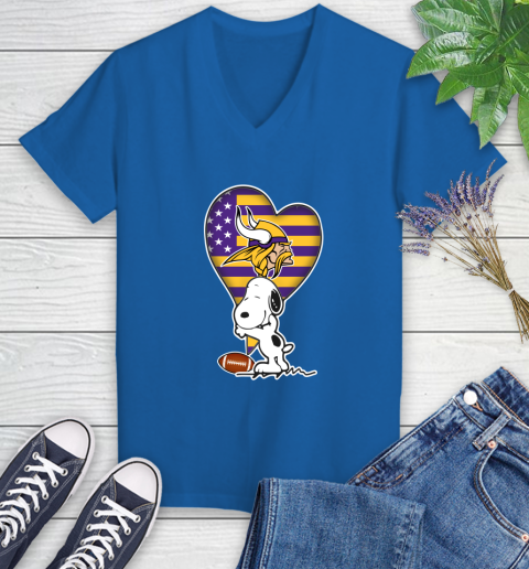 Minnesota Vikings NFL Football The Peanuts Movie Adorable Snoopy Women's V-Neck T-Shirt 10