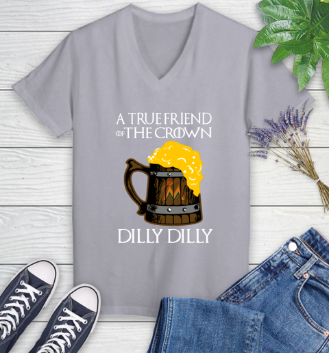 MLB Miami Marlins A True Friend Of The Crown Game Of Thrones Beer Dilly Dilly Baseball Women's V-Neck T-Shirt 4