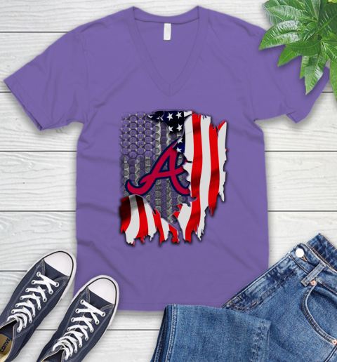 Atlanta Braves MLB Baseball American Flag V-Neck T-Shirt 8