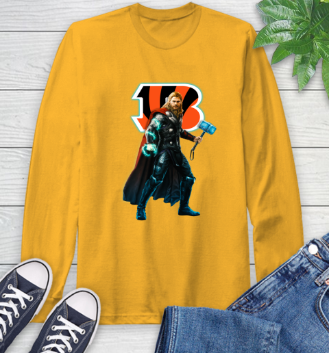 NFL Thor Avengers Endgame Football Cincinnati Bengals Long Sleeve T-Shirt 3