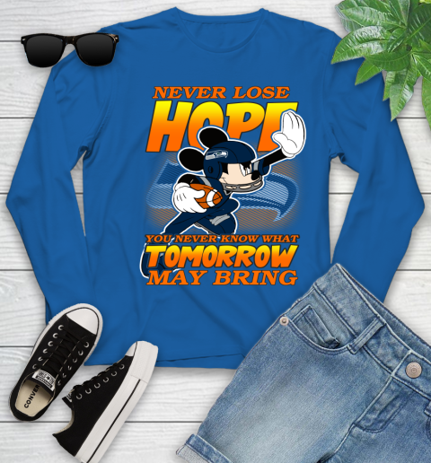 Seattle Seahawks NFL Football Mickey Disney Never Lose Hope Youth Long Sleeve 10