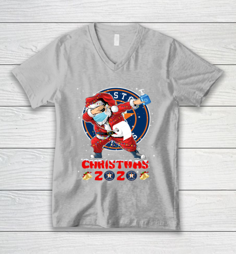 Houston Astros Funny Santa Claus Dabbing Christmas 2020 MLB V-Neck T-Shirt 3