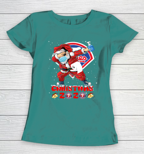 Philadelphia Phillies Funny Santa Claus Dabbing Christmas 2020 MLB Women's T-Shirt 10