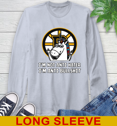 Boston Bruins NHL Hockey Unicorn I'm Not Anti Hater I'm Anti Bullshit Long Sleeve T-Shirt 6