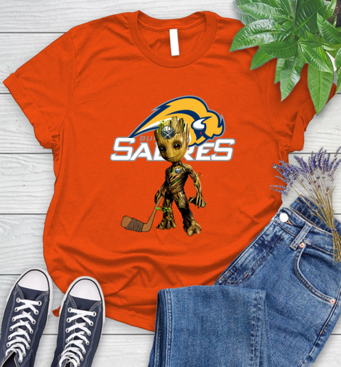Buffalo Sabres NHL Hockey Groot Marvel Guardians Of The Galaxy Women's T-Shirt 4
