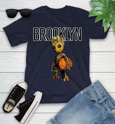 Brooklyn Nets NBA Basketball Groot Marvel Guardians Of The Galaxy Youth T-Shirt 3