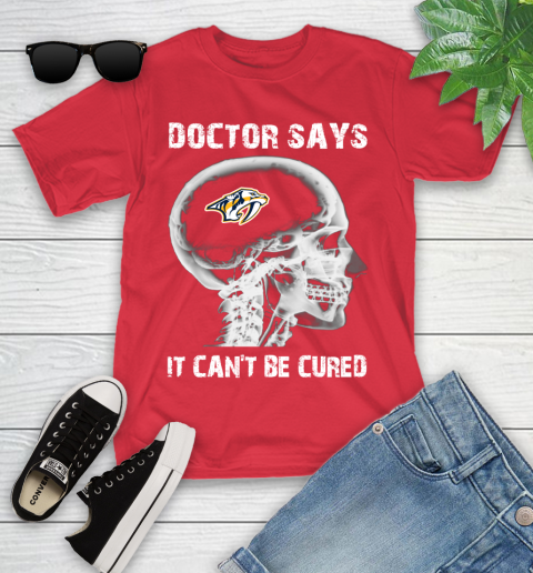 NHL Nashville Predators Hockey Skull It Can't Be Cured Shirt Youth T-Shirt 11