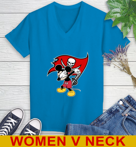 Tampa Bay Buccaneers NFL Football Dabbing Mickey Disney Sports Women's V-Neck T-Shirt 8