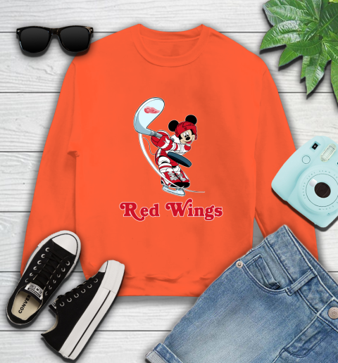 NHL Hockey Detroit Red Wings Cheerful Mickey Mouse Shirt Sweatshirt 4