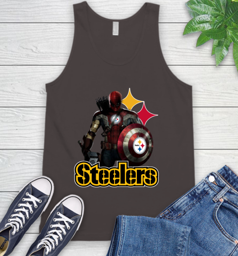 NFL Captain America Thor Spider Man Hawkeye Avengers Endgame Football Pittsburgh Steelers Tank Top 7