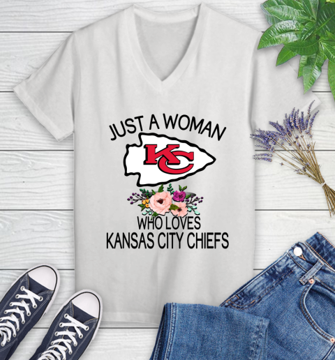 NFL Just A Woman Who Loves Kansas City Chiefs Football Sports Women's V-Neck T-Shirt