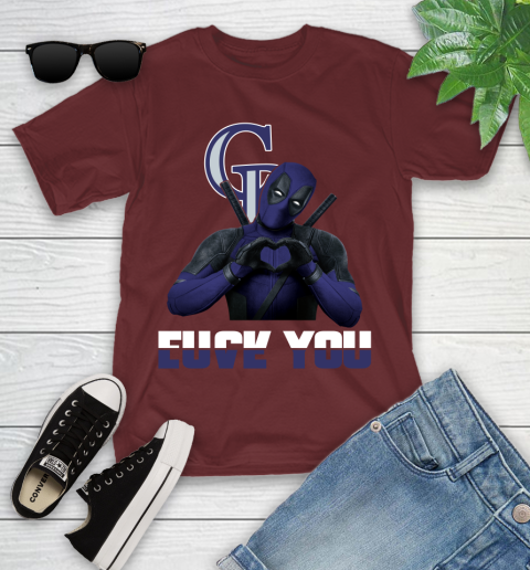 MLB Colorado Rockies Deadpool Love You Fuck You Baseball Sports Youth T-Shirt 14