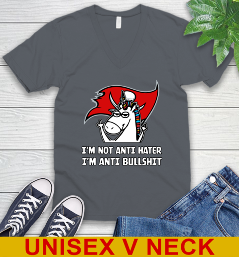 Tampa Bay Buccaneers NFL Football Unicorn I'm Not Anti Hater I'm Anti Bullshit V-Neck T-Shirt 5